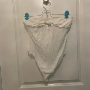 White urban outfitters strapless knotted front terrycloth bodysuit